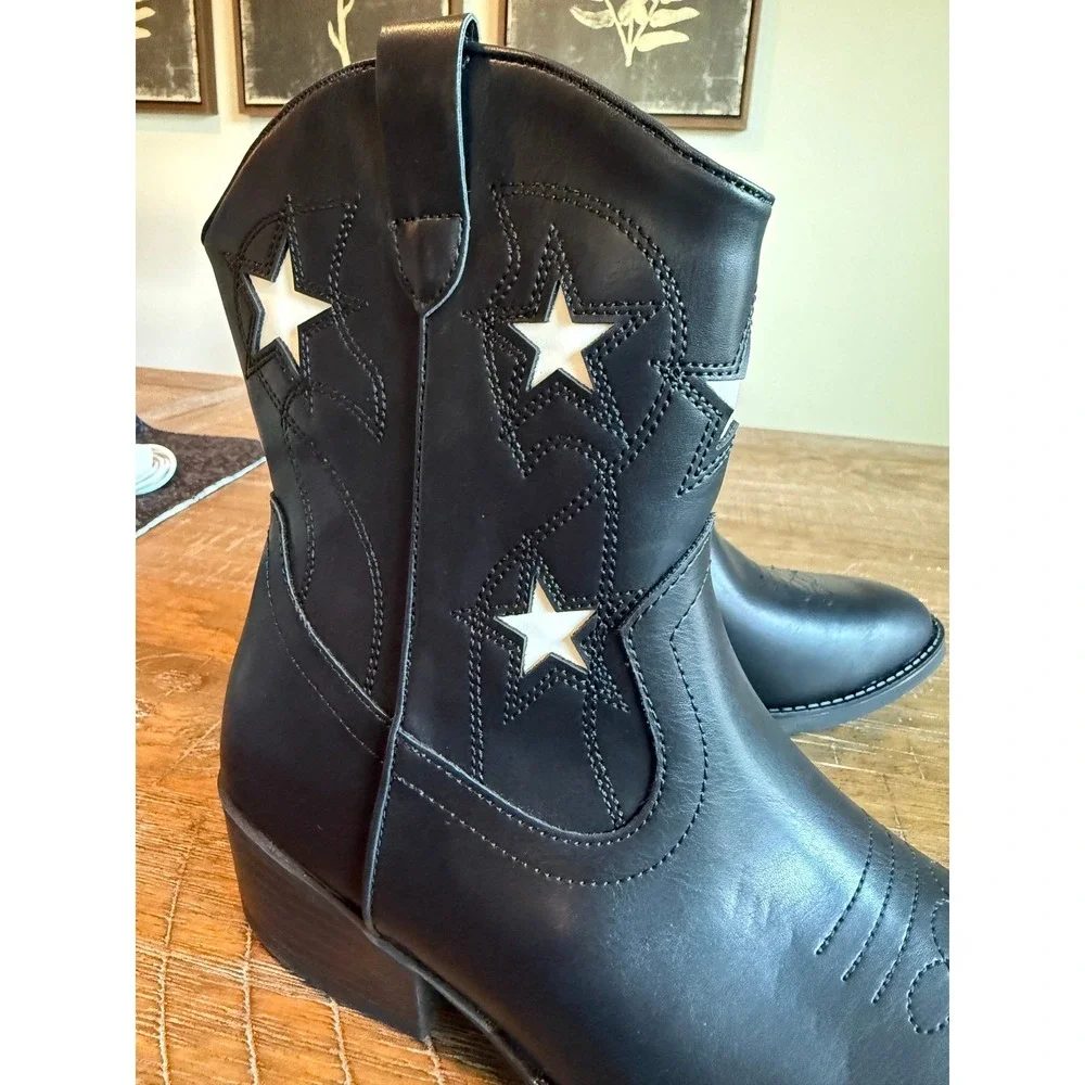 NEW Wonder Nation Kids Black Star West Western Cowboy Boots 6 Cowgirl Rodeo Kids
